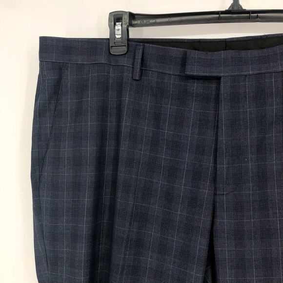 SOUL OF LONDON Mens Dress Pants 42R Navy Blue Glen Plaid Flat Front NWT - Picture 3 of 10